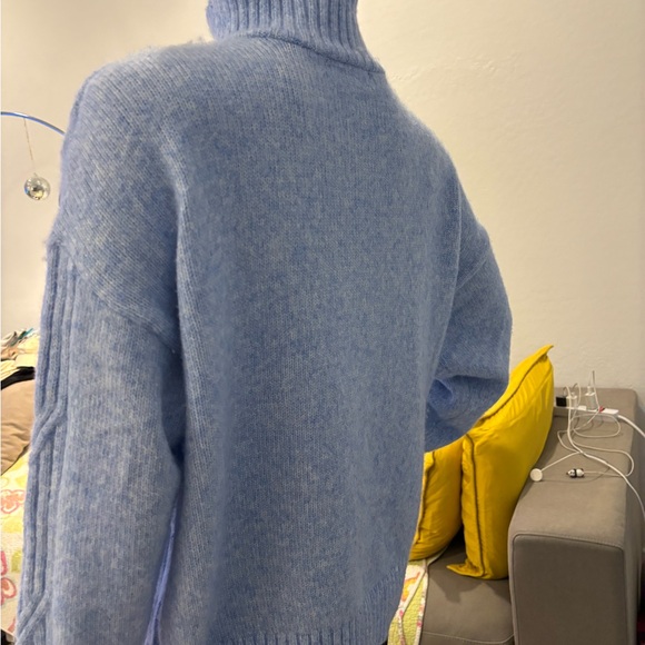 Light Blue Cable Knit Turtleneck Sweater - Picture 9 of 11